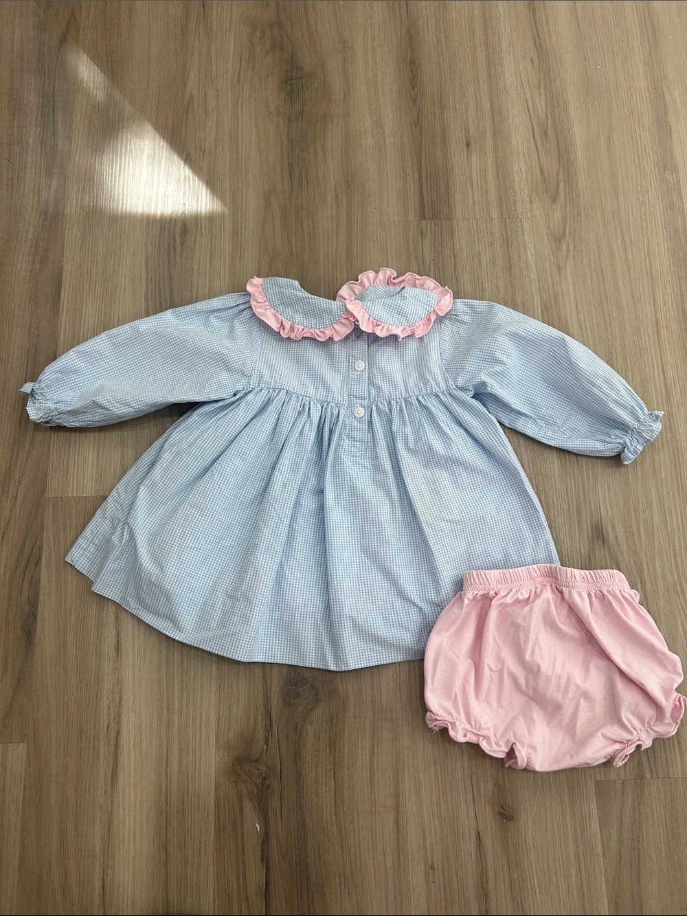 Aspen Claire Girls 18M Blue Gingham Gingerbread Christmas Dress Bloomer Set - Picture 3 of 3